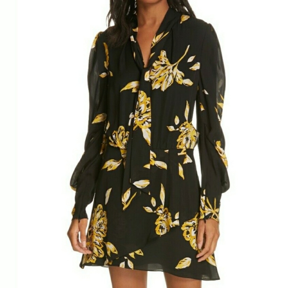 🆕Joie Floral Black & Yellow Printed Silk Shift Dress